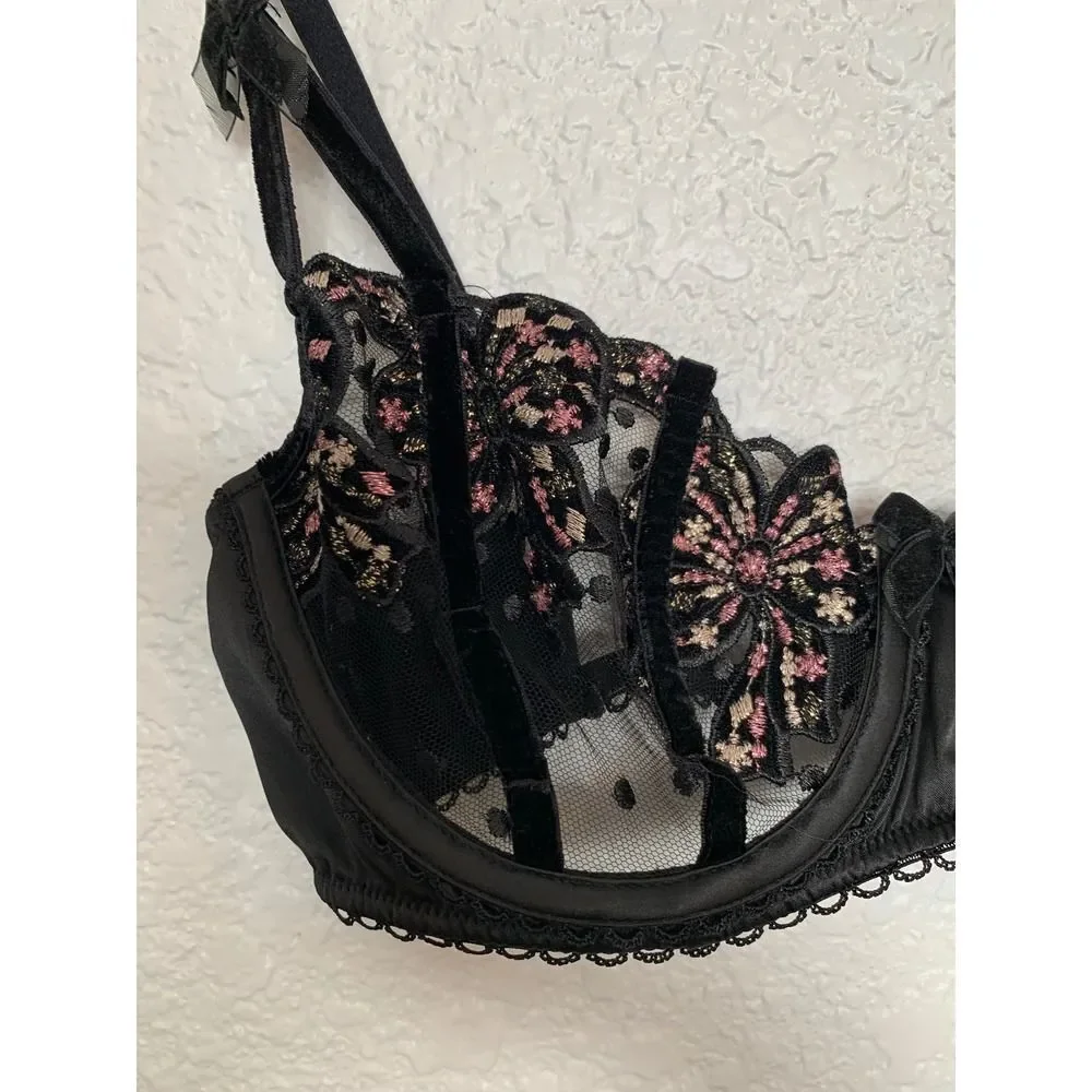 For Love & Lemons Caprice Underwire Embroidered Lace Bra Black Size 34C - Picture 8 of 12
